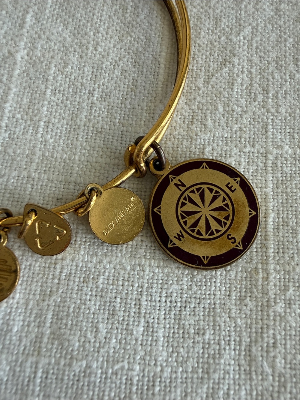 Alex and Ani Gold Compass Charm Bangle - Gold and Brown